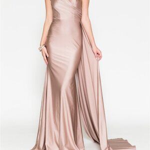 One Shoulder Fitted Formal Evening Pary Wedding Satin Prom Long  Dress Ac387
